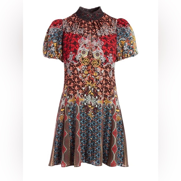Alice + Olivia Janis Mixed Print Puff Sleeve Dress - Picture 1 of 5